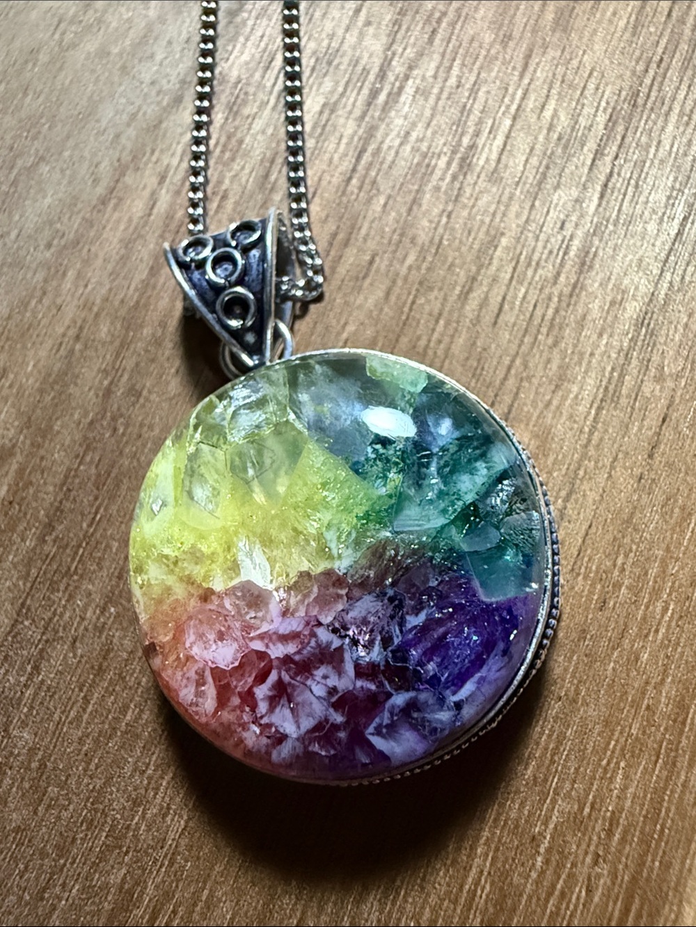 Rainbow Quartz Sterling silver 925 stamped pendant with stainless steel chain - Picture 3 of 5